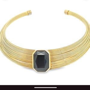 80s Black Onyx Gem Gold Tone Choker
